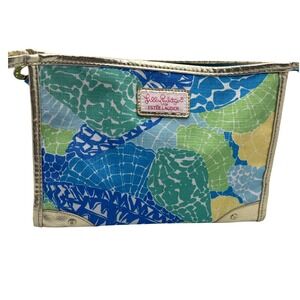 Lilly Pulitzer for Estee Lauder Cosmetic Bag Pouch Travel Bag Print‎ Gold Trim